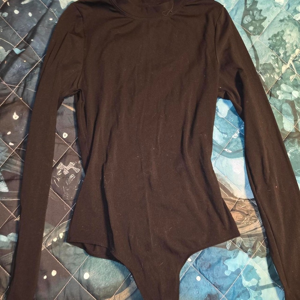 No Boundaries Womens Black Long Sleeve Bodysuit Size S 4-6 Crew Neck Stretch